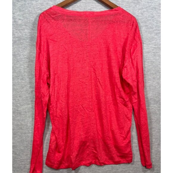 Gap Womens‎ Coral Red Long-Sleeve V-Neck 100% Linen  High-Low Top Size L - Picture 3 of 3